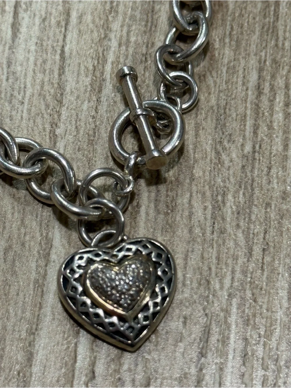 Judith Jack Heart Toggle Bracelet 925 Sterling Silver Diamond 14K Gold Vintage